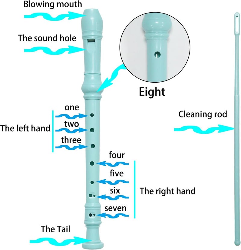 Funstreet Blue Soprano Recorder Instrument 8 Hole C Key Baroque Fingering Clarinet ABS Music Flute with Cleaning Rod and Storage Bag - Image 3